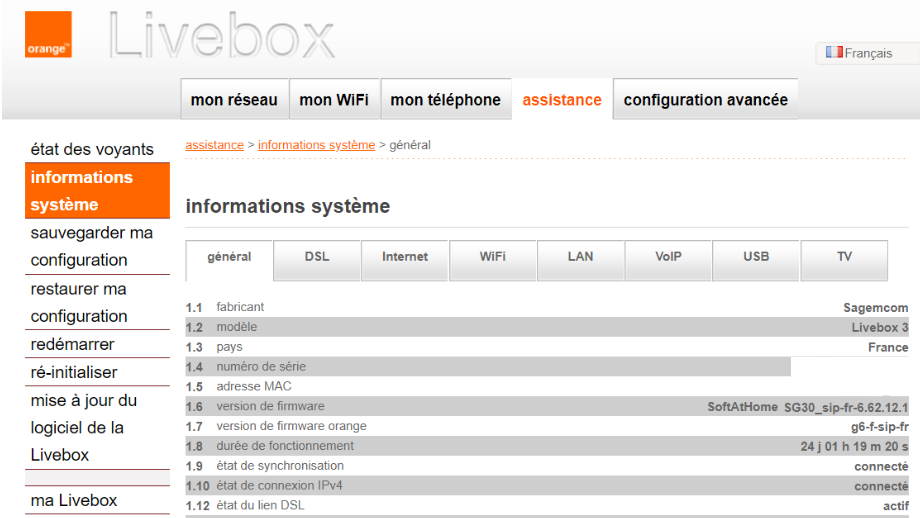 WiFi Orange Livebox web admin