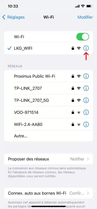 iphone paramètres wifi 