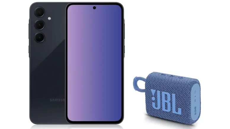 Samsung Galaxy A35 5G, 128 Go, Bleu nuit avec enceinte JBL GO3 ECO offerte